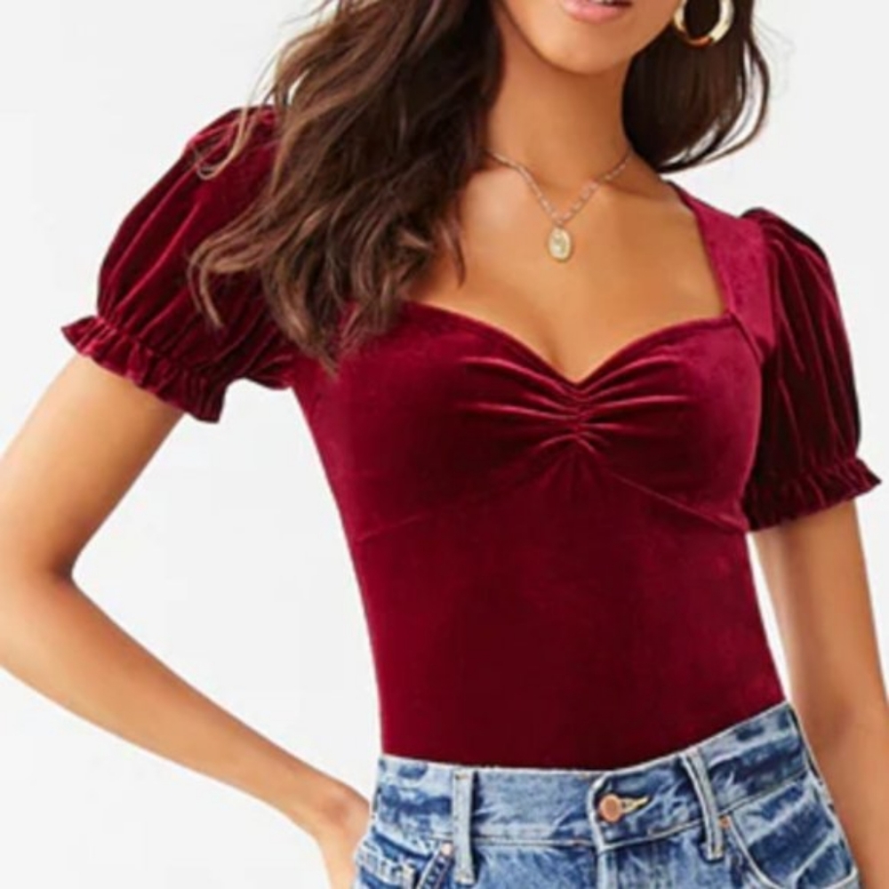 Forever 21 Velvet Puff Sleeve Top